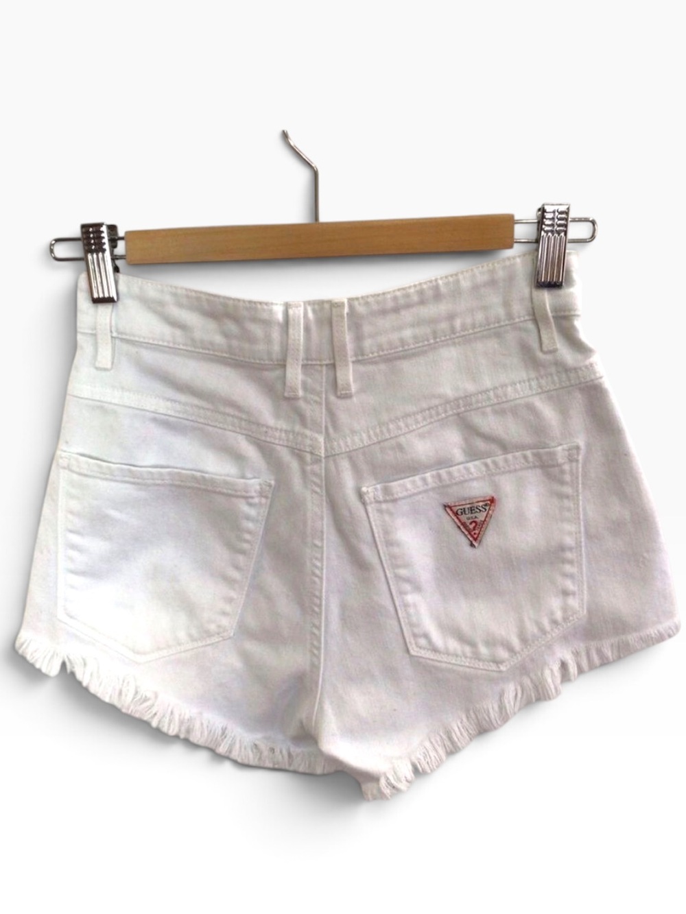 GUESS ripped white mini shorts distressed denim  button fly coastal high rise 25